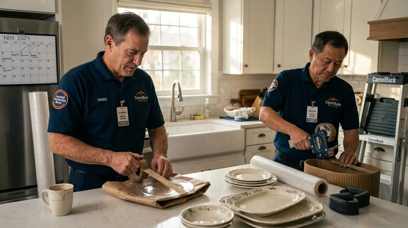 Professional crew packing kitchen dishware in Odenton, MD